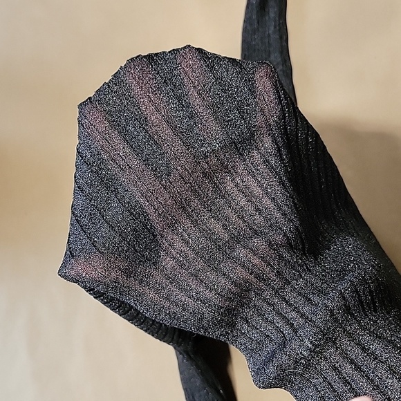 Rita Ora Size L Pewter Gray Metallic Ribbed Semi Sheer Mock Neck Top, EUC - Picture 11 of 11